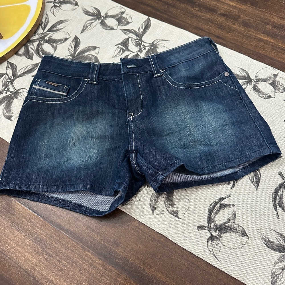 Blue Jean Shorts with Cuffed Hem and Faded Wash